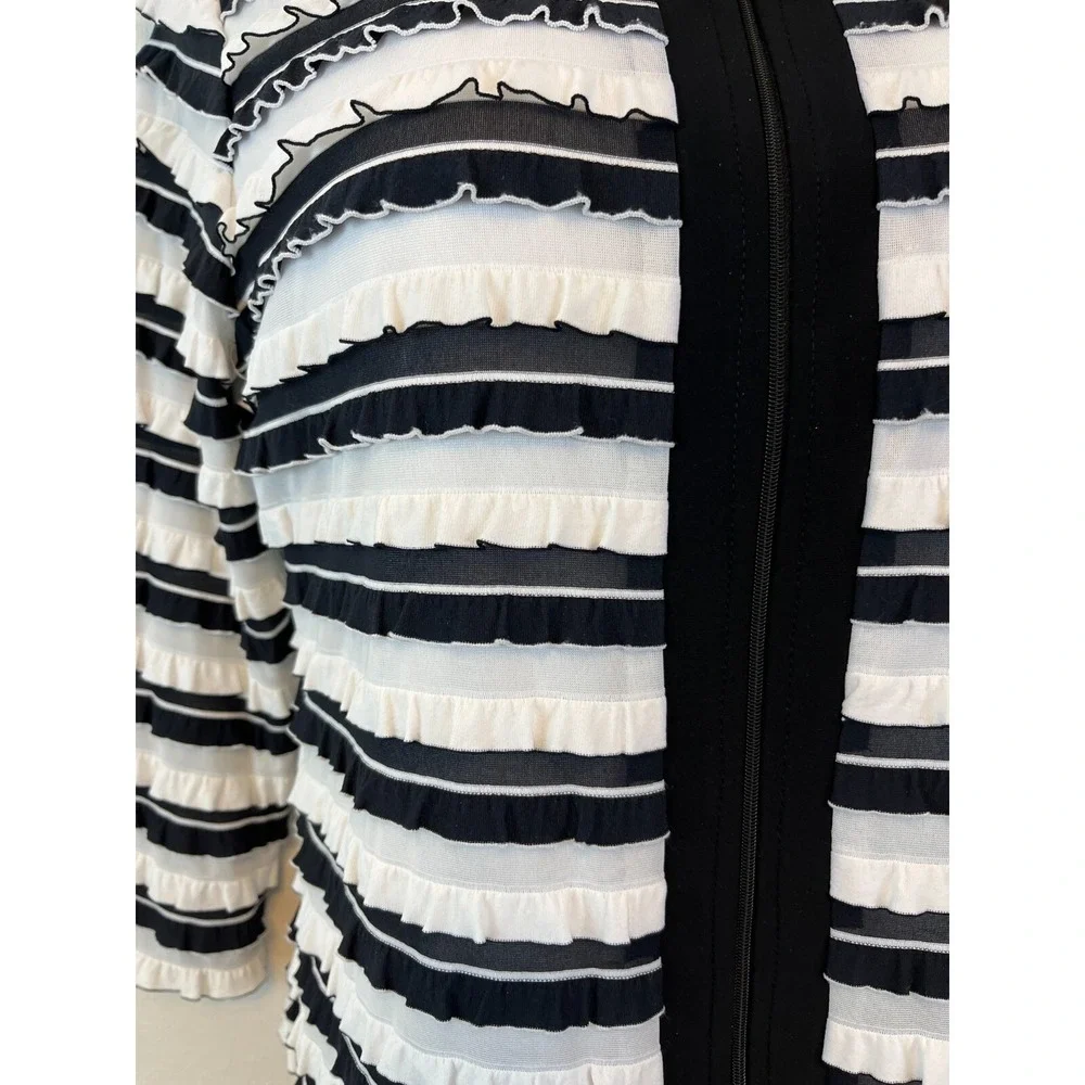 Frank Lyman Women's Jacket US Size 12 White Black Stripe Ruffled Layers Designer